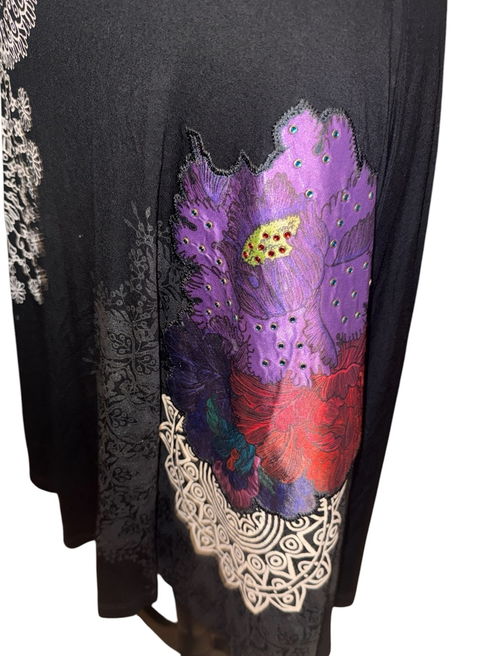 Desigual Black Sleeveless Keyhole Dress with Floral Accents. Small - Picture 2 of 6